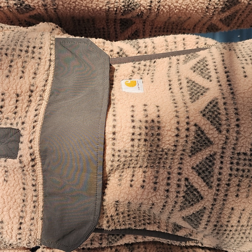 Carhartt Relaxed Fit Fleece Jacket Women's Size Xs0-2Warm Taupe Geo Aztec Snap - Picture 2 of 7